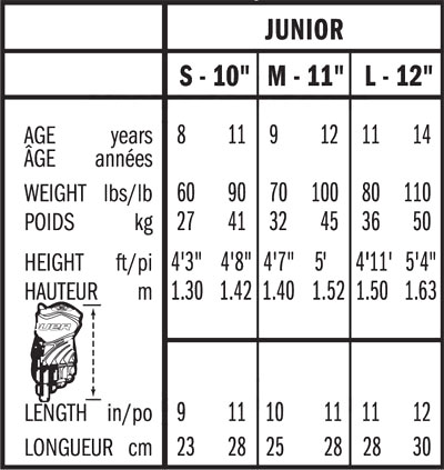 Easton Hockey Gloves Sizing Chart