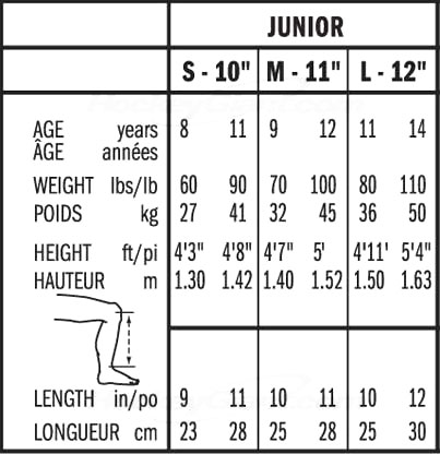 Hockey Shin Pad Size Chart