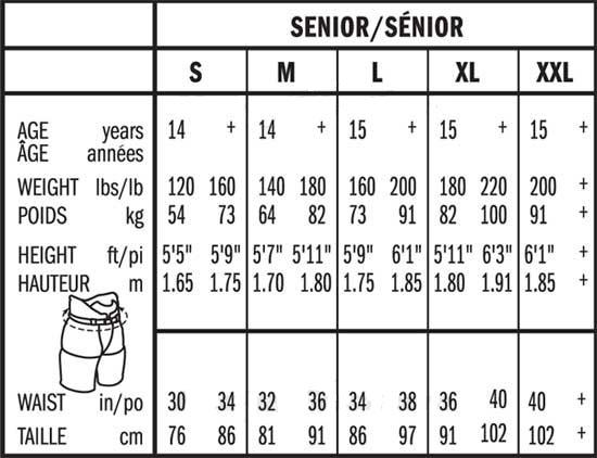 Bauer Flex Pant Size Chart