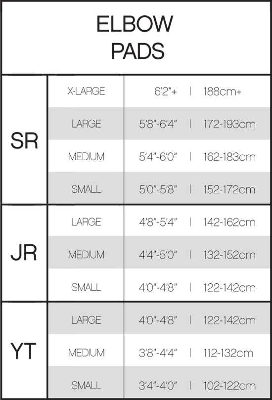 Ccm Elbow Pad Size Chart