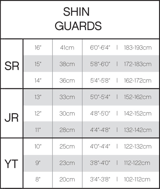 nike shin guards size chart
