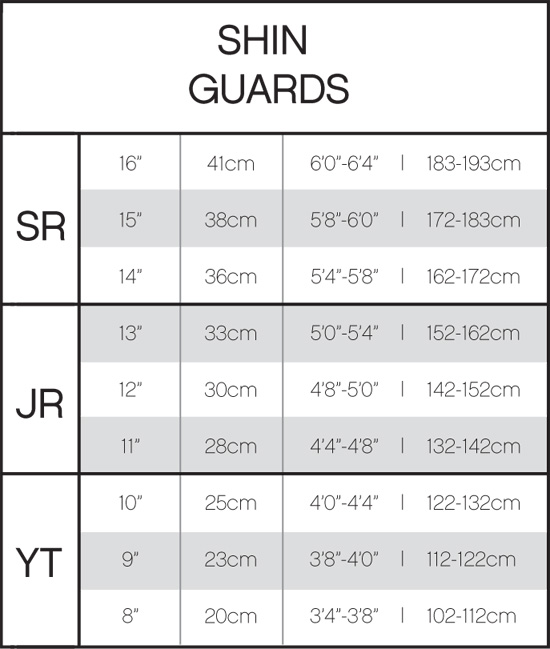 nike shin pad size guide